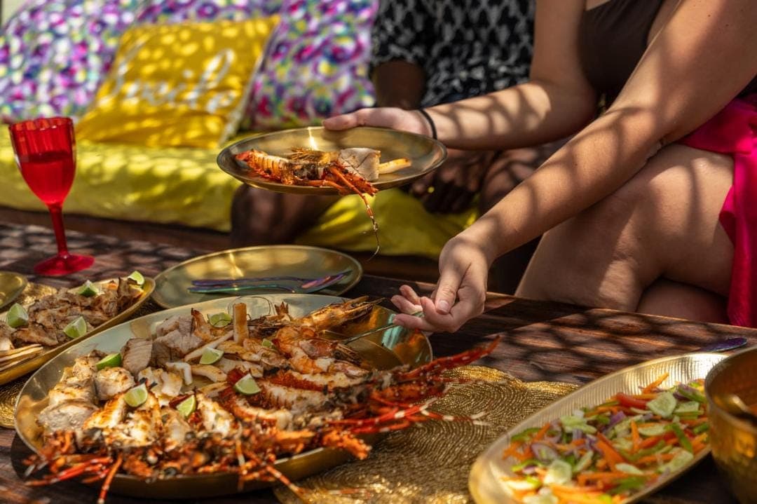 Seafood barbecue lunch during a dhow excursion